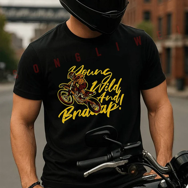 Young Wild And Braaap With A Rider Riding A Motocross Vintage Men's Cotton T-shirt Summer Short Sleeved Casual Unisex Tops Tee
Young Wild And Braaap With A Rider Riding A Motocross Vintage Men's Cotton T-shirt Summer Short Sleeved Casual Unisex Tops Tee
