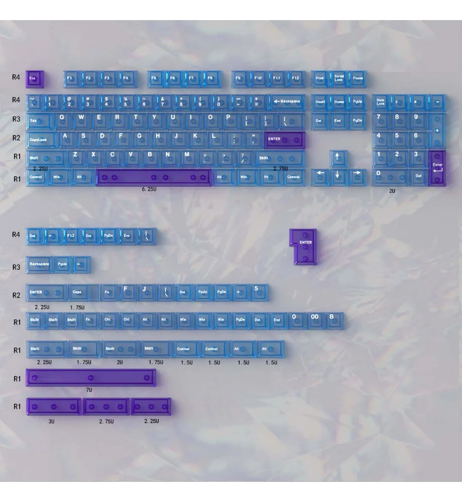 Purple/blue transparent keycap 156 keys PC material pad printing Original factory Highly adapted wooting mechanical keyboard
Purple/blue transparent keycap 156 keys PC material pad printing Original factory Highly adapted wooting mechanical keyboard