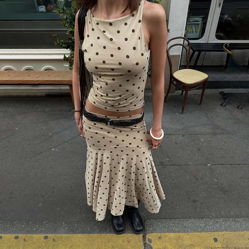 Chic Polka Dot Two Piece Set Women Outfits 2026 Summer Vocation Elegant Bodycon Cropped Top And Fishtail Skirt Matching Sets
Chic Polka Dot Two Piece Set Women Outfits 2026 Summer Vocation Elegant Bodycon Cropped Top And Fishtail Skirt Matching Sets