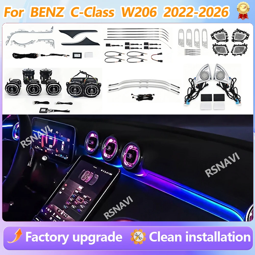 For Benz C Class W206 2022-2026 64Colors LEDAmbient Light Kit 4D Rotating Tweeter Turbine Vent Outlet Seat light car accessories
For Benz C Class W206 2022-2026 64Colors LEDAmbient Light Kit 4D Rotating Tweeter Turbine Vent Outlet Seat light car accessories