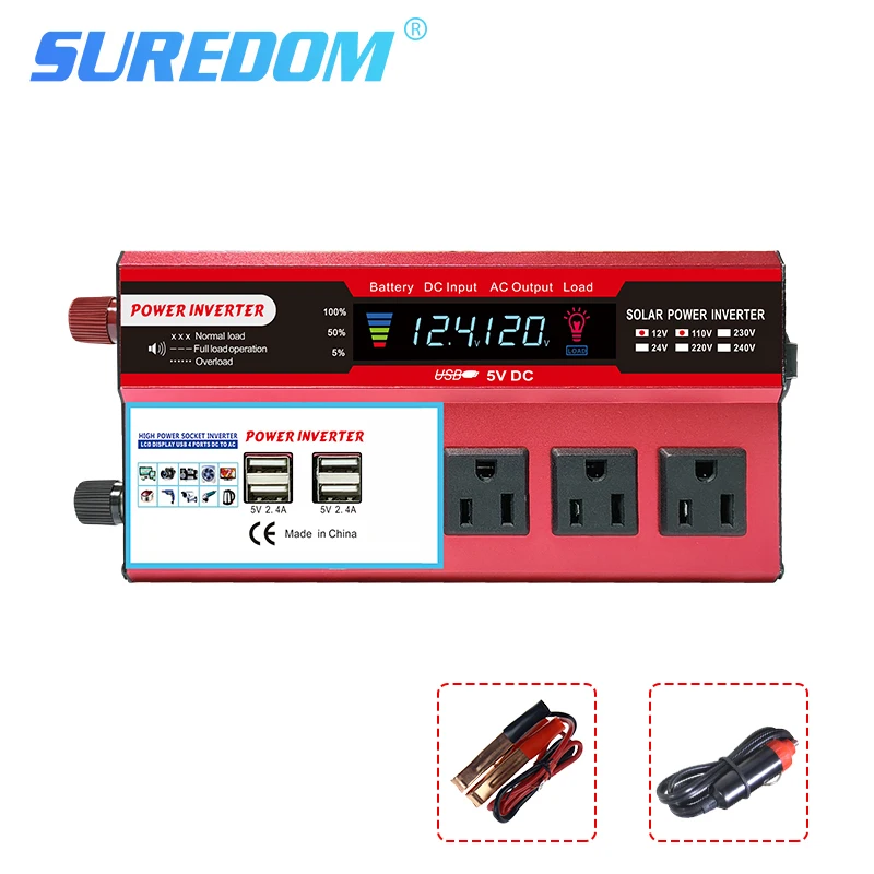 Power Inverter DC 12V 24V to AC 110V 120V 4 USB Port Car Charger LCD Display/with American socket
Power Inverter DC 12V 24V to AC 110V 120V 4 USB Port Car Charger LCD Display/with American socket