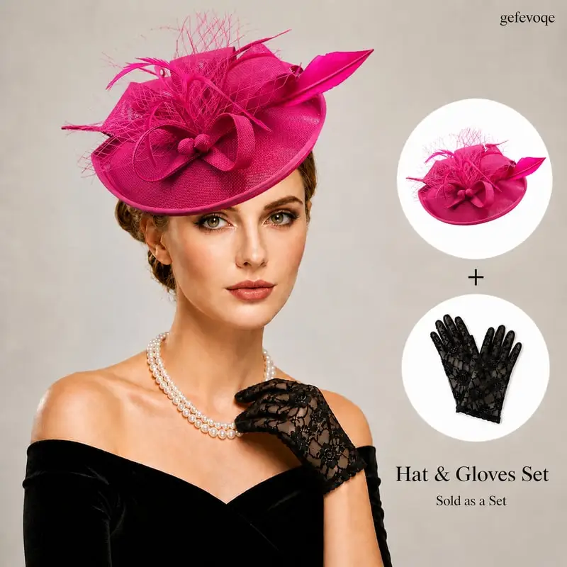 Women Fascinator Hat And Lace Gloves Set For Tea Party Wedding Derby
Women Fascinator Hat And Lace Gloves Set For Tea Party Wedding Derby
