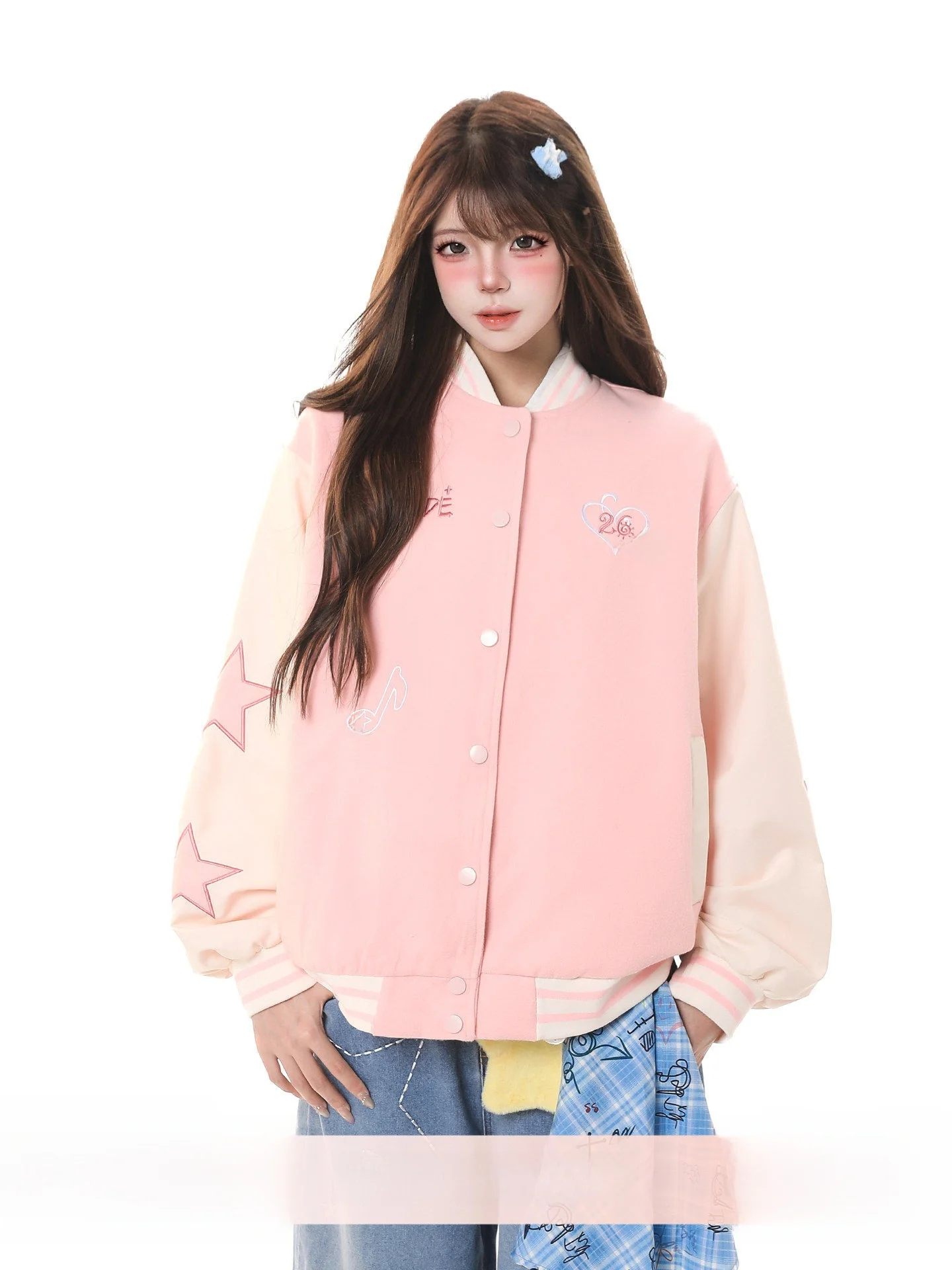 Casual Stitched Star Baseball Jaet Women's Spring Sweet Anti-Aging Lazy Sle College Trend Polyester Fiber Long Sve Coat
Casual Stitched Star Baseball Jaet Women's Spring Sweet Anti-Aging Lazy Sle College Trend Polyester Fiber Long Sve Coat