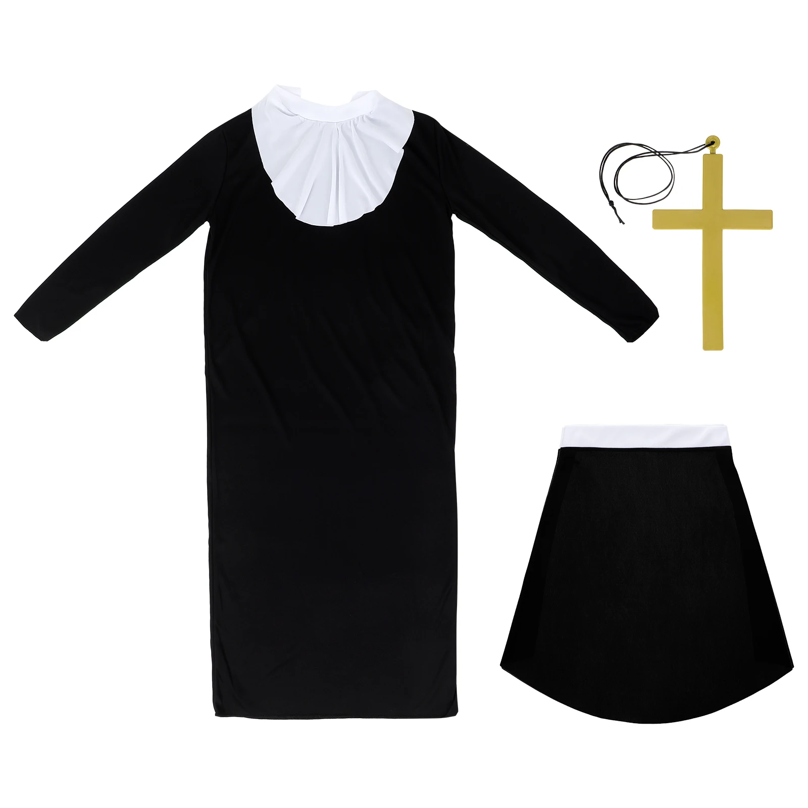 Nun Costume Set Women Halloween Outfit Robe Headscarf Gold Cross Scary Cosplay Suit Bodysuit For Halloween Costumes
Nun Costume Set Women Halloween Outfit Robe Headscarf Gold Cross Scary Cosplay Suit Bodysuit For Halloween Costumes