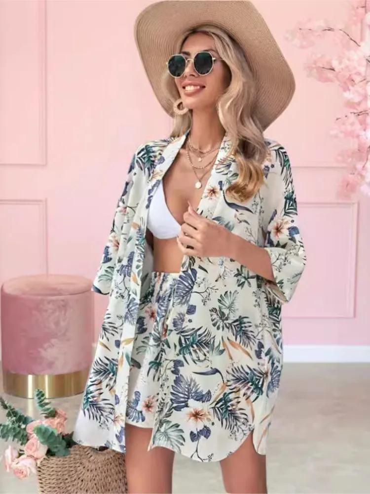 Новинка 2023 года, летний комплект из двух предметов, женская сексуальная хит продаж, длинная рубашка со средним рукавом и растительным принтом, модные удобные тонкие шорты, комплект 
Новинка 2023 года, летний комплект из двух предметов, женская сексуальная хит продаж, длинная рубашка со средним рукавом и растительным принтом, модные удобные тонкие шорты, комплект