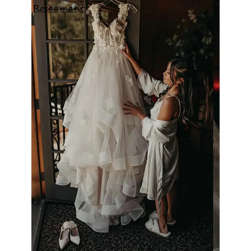 Luxury 3D Flowers Ruffles A-Line Wedding Dresses Sleeveless Appliques Lace Bridal Gowns Robe De Mariée
Luxury 3D Flowers Ruffles A-Line Wedding Dresses Sleeveless Appliques Lace Bridal Gowns Robe De Mariée