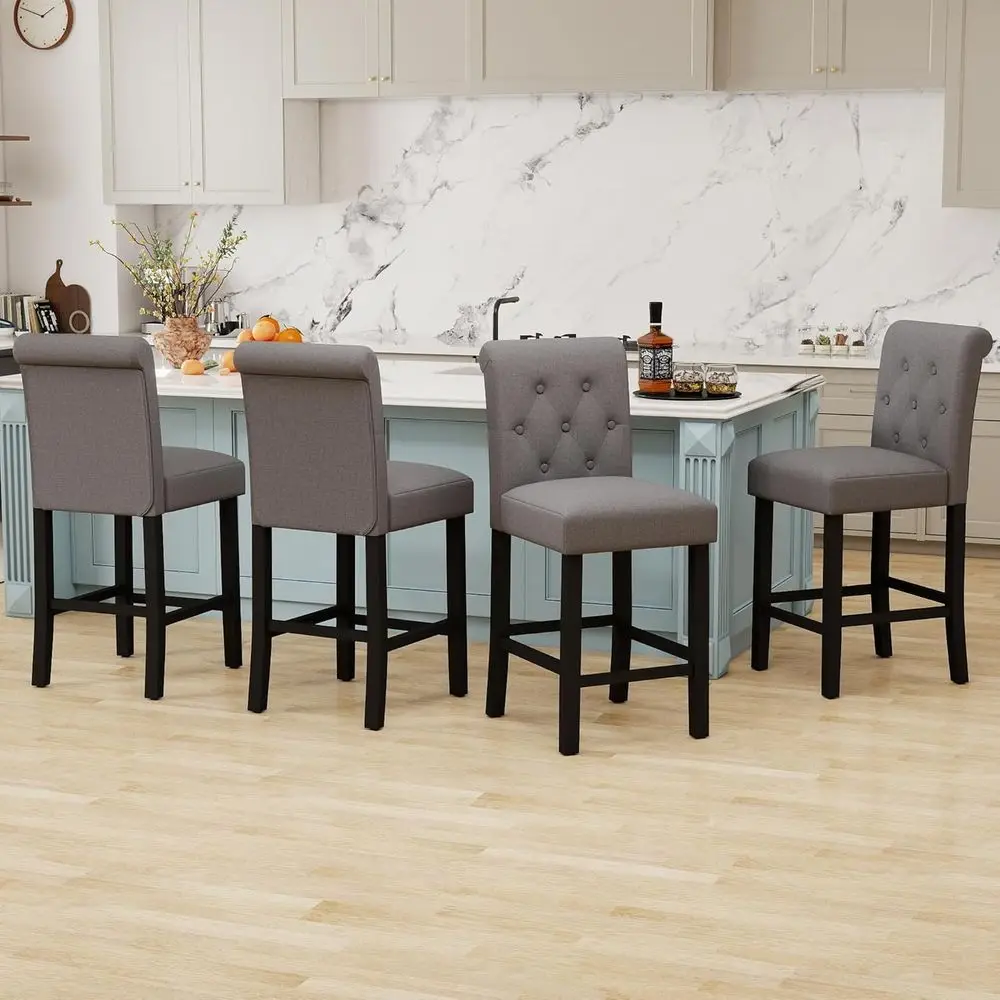 Набор из 4 серых барных стульев высотой 24 дюйма с обивкой, спинкой с пуговицами и ножками из массива дерева
Набор из 4 серых барных стульев высотой 24 дюйма с обивкой, спинкой с пуговицами и ножками из массива дерева
