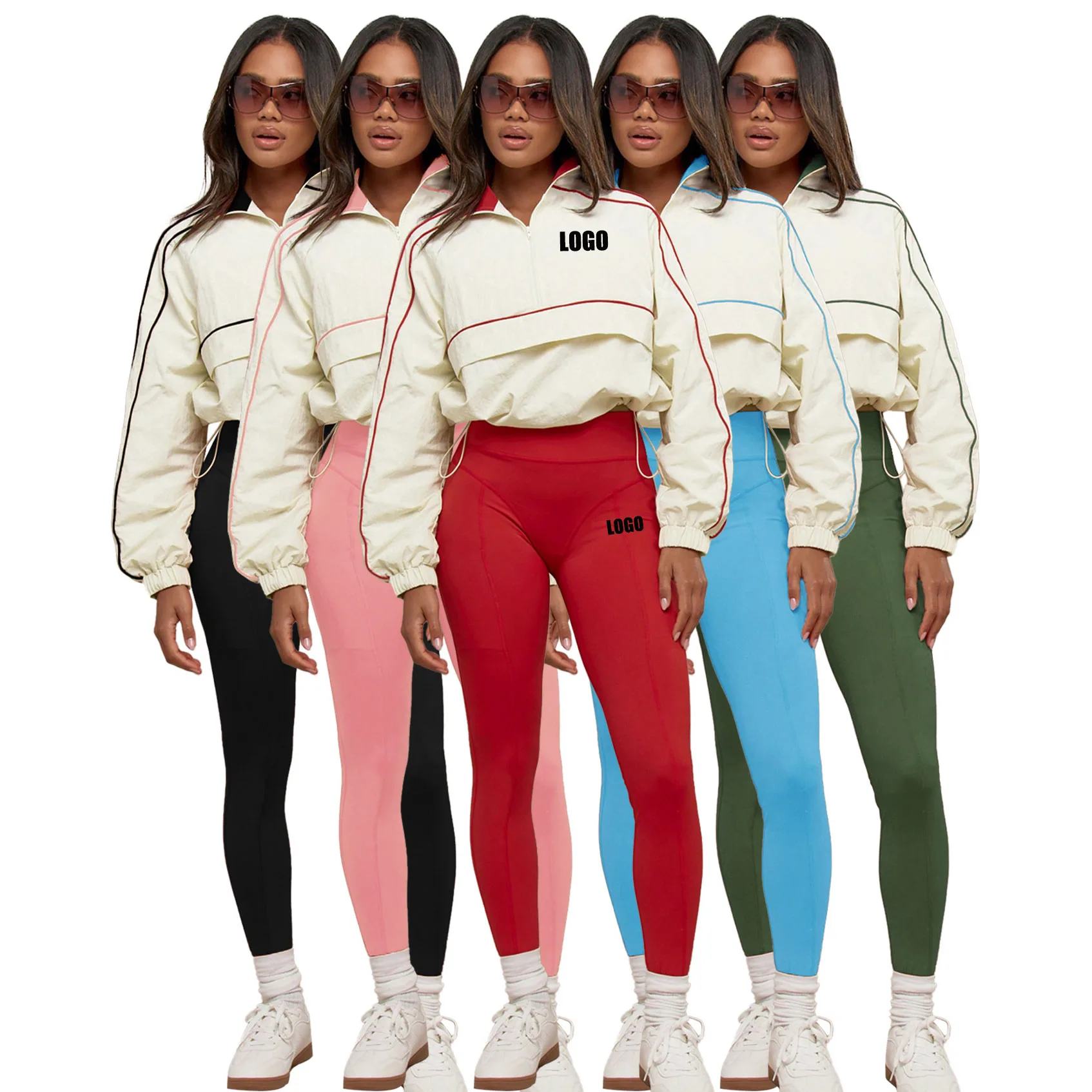 Custom LOGO women's fashion drawstring waist nylon top yoga pants sports and leisure two-piece set
Custom LOGO women's fashion drawstring waist nylon top yoga pants sports and leisure two-piece set