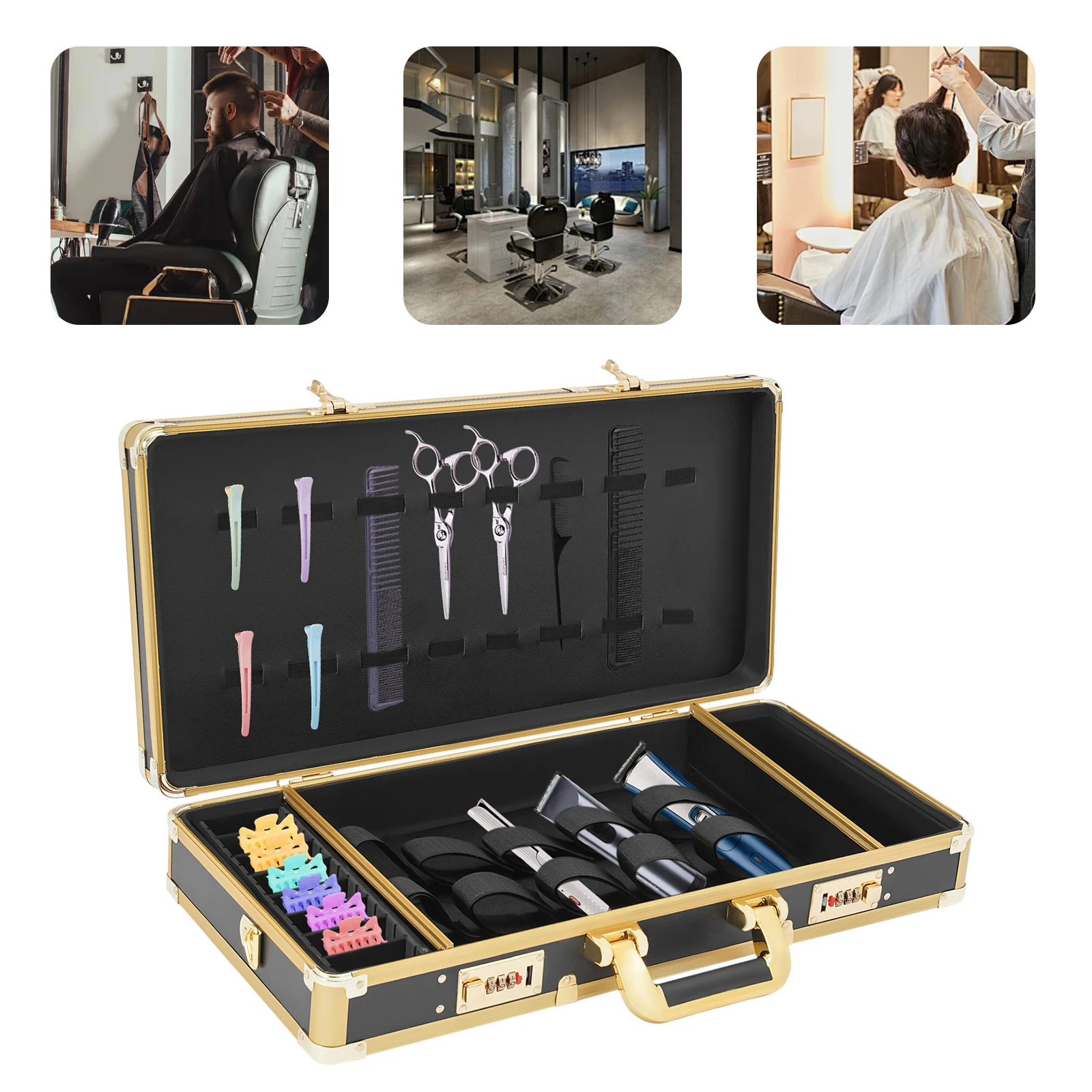 Portable Barber Carrying Case for Clippers, Scissors & Salon Tools - Multi-Compartment Organizer with Combination Lock
Portable Barber Carrying Case for Clippers, Scissors & Salon Tools - Multi-Compartment Organizer with Combination Lock