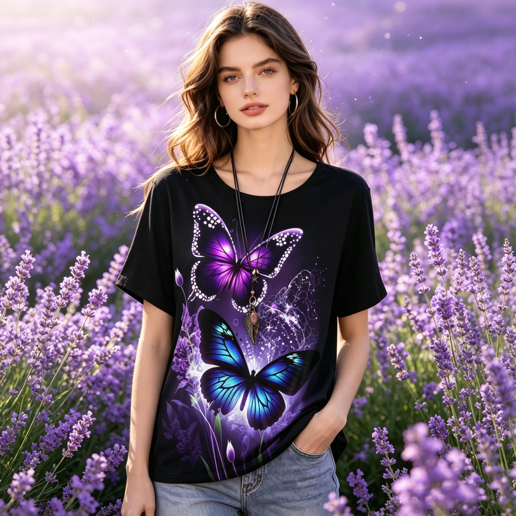 Summer 2026 Plus Size Women Casual Round Neck Short Sleeved T-shirt with Colorful Butterfly Print Creative Printing Quick Drying
Summer 2026 Plus Size Women Casual Round Neck Short Sleeved T-shirt with Colorful Butterfly Print Creative Printing Quick Drying