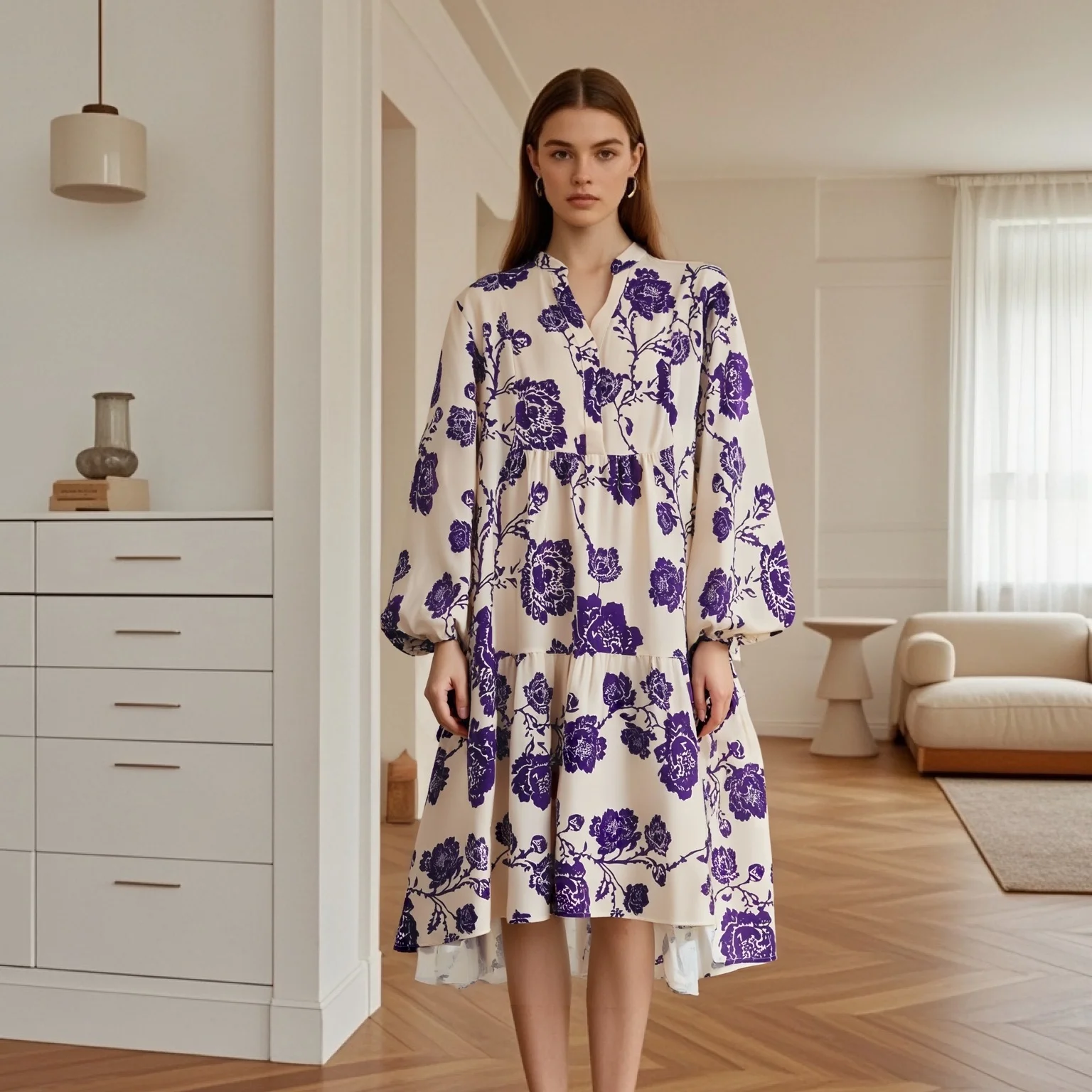 Ladies Long Sleeve V Neck Tiered Dress with Floral Print Loose Fit for Spring Summer 2025 Casual and Party Wear
Ladies Long Sleeve V Neck Tiered Dress with Floral Print Loose Fit for Spring Summer 2025 Casual and Party Wear
