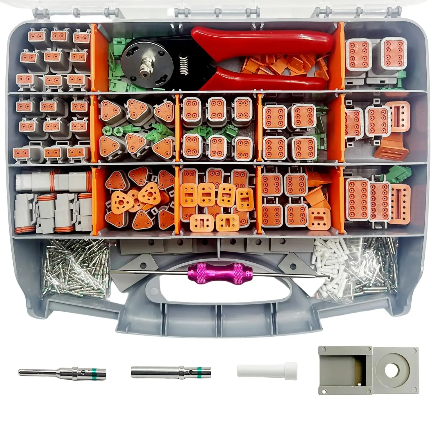 449 Pcs DT Deutsch Connector Kit, 2-12 Pin Grey, Crimping Pliers & Removal Tool, 16# Solid Contacts
449 Pcs DT Deutsch Connector Kit, 2-12 Pin Grey, Crimping Pliers & Removal Tool, 16# Solid Contacts