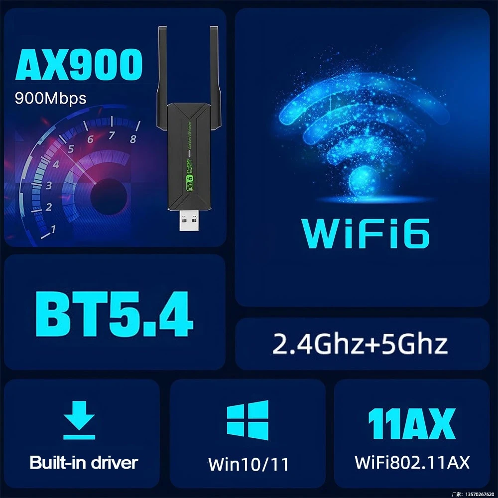AX900 USB WiFi 6 Bluetooth 5.4 Adapter 2in1 Dongle Dual Band 2.4G&5GHz USB WiFi Network Wireless Receiver DRIVER FREE
AX900 USB WiFi 6 Bluetooth 5.4 Adapter 2in1 Dongle Dual Band 2.4G&5GHz USB WiFi Network Wireless Receiver DRIVER FREE