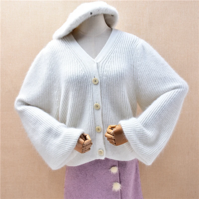 Ladies Women Autumn Winter White Hairy Angora Rabbit Hair Knitted V-Neck Long Lantern Sleeves Loose Short Style Cardigans Jacket
Ladies Women Autumn Winter White Hairy Angora Rabbit Hair Knitted V-Neck Long Lantern Sleeves Loose Short Style Cardigans Jacket