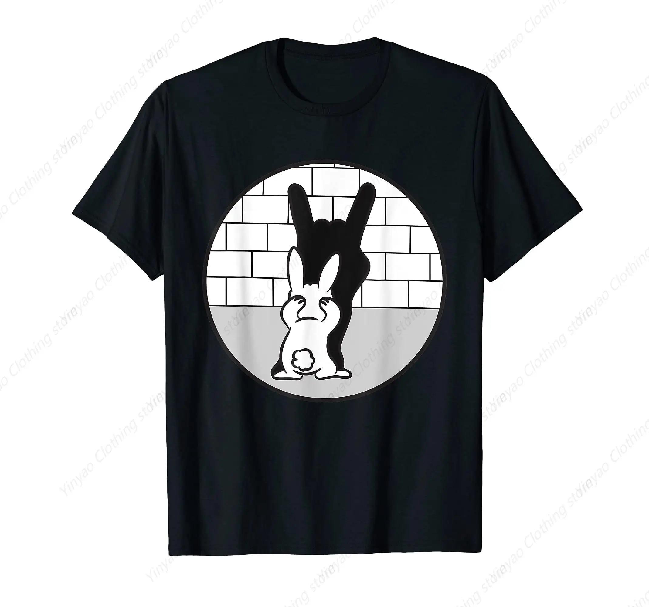 Rabbit Shadow Play Devil's Corner Black and White Printed T-shirt Black Fun Pure Cotton Casual Gift Shirt
Rabbit Shadow Play Devil's Corner Black and White Printed T-shirt Black Fun Pure Cotton Casual Gift Shirt