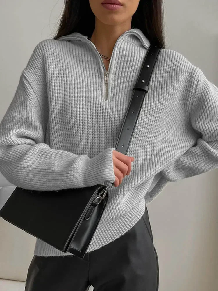 Women's Turtleneck Zippers Fashion Women Sweaters Solid Loose Pullover Long Sleeve Casual Knitted Sweater Woman Winter 2024
Women's Turtleneck Zippers Fashion Women Sweaters Solid Loose Pullover Long Sleeve Casual Knitted Sweater Woman Winter 2024