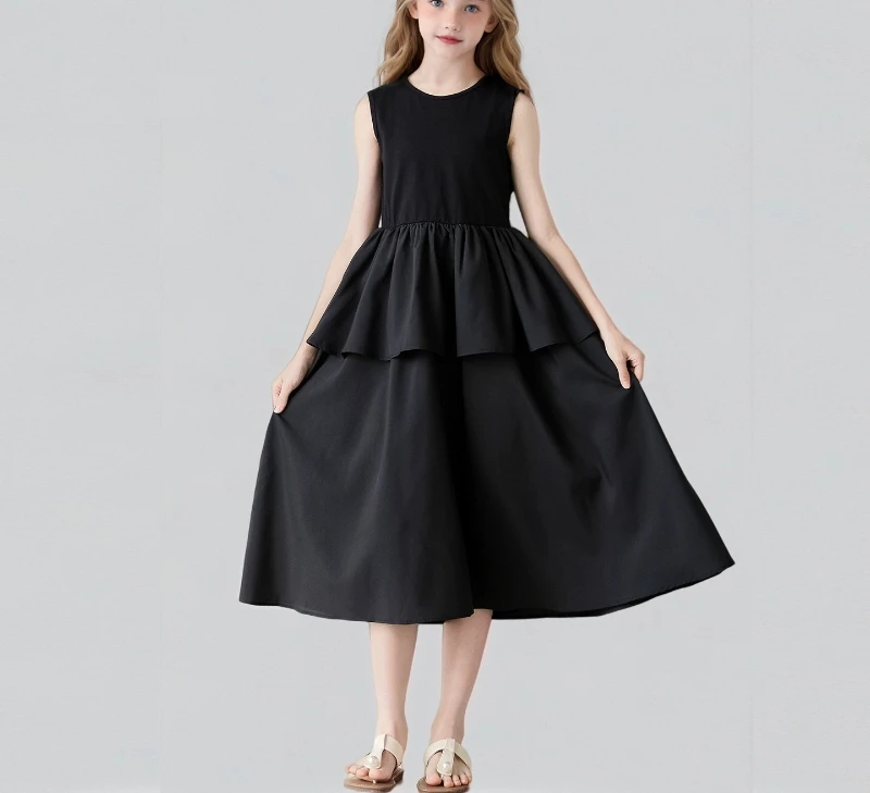 Girls' Elegant Black Sleeveless Maxi Dress 2026 Summer New, Princess Gown for Big Kids Breathable Casual Daily Wear
Girls' Elegant Black Sleeveless Maxi Dress 2026 Summer New, Princess Gown for Big Kids Breathable Casual Daily Wear