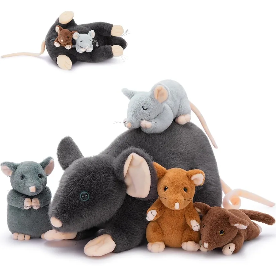 5Pcs Large Stuffed Rat Toy Set with Realistic Mommy Mouse and 4 Baby Mice for Soft Plush Animal Gift in Brown for Birthday Chri
5Pcs Large Stuffed Rat Toy Set with Realistic Mommy Mouse and 4 Baby Mice for Soft Plush Animal Gift in Brown for Birthday Chri
