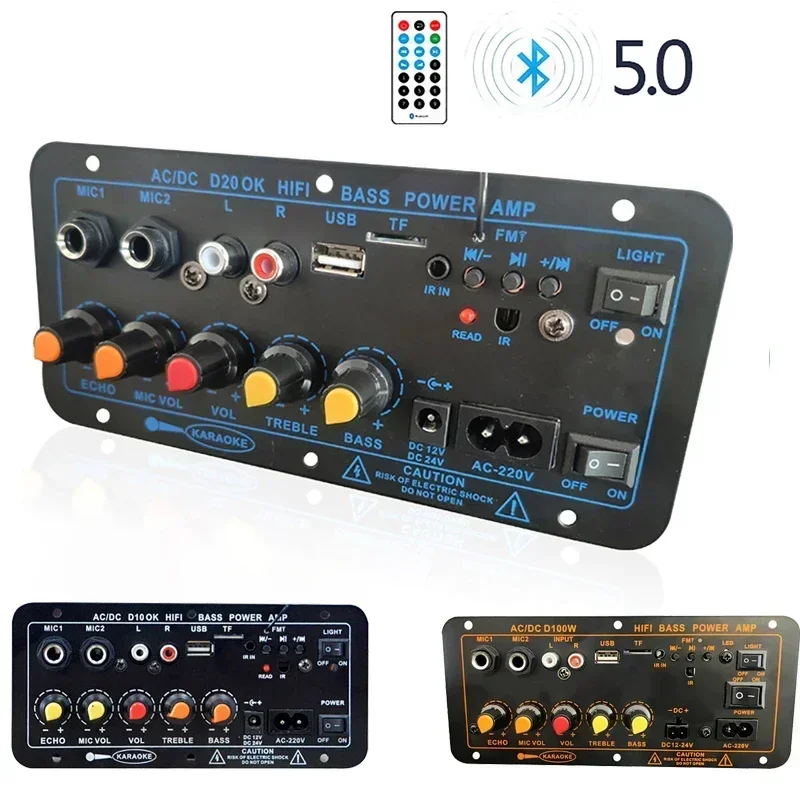 D10 Bluetooth Audio Amplifier Board 30-120W Subwoofer Dual Microphone AMP Module for 4 ohms 8-12 inch Speaker 12/24V 110/220V
D10 Bluetooth Audio Amplifier Board 30-120W Subwoofer Dual Microphone AMP Module for 4 ohms 8-12 inch Speaker 12/24V 110/220V