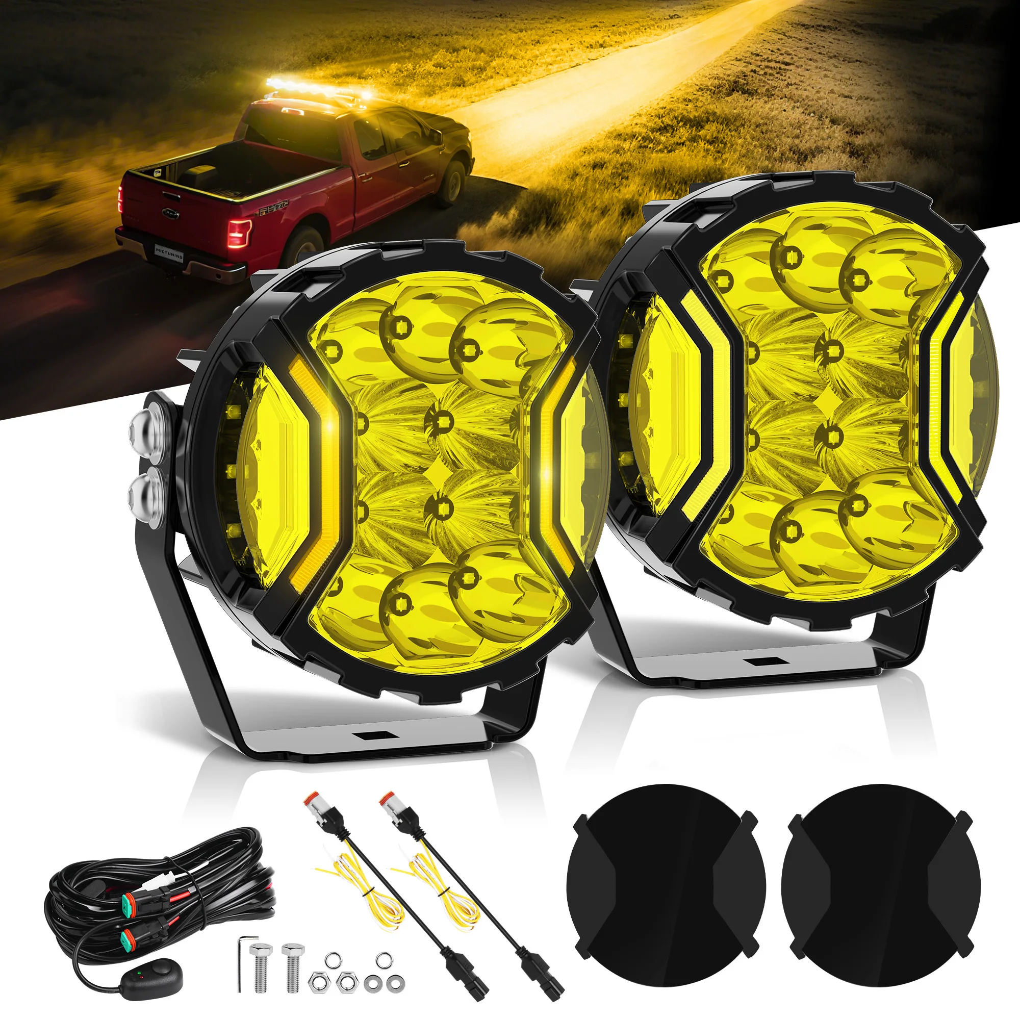 MICTUNING Driving Side Shooter LED Round Light with Yellow DRL & Amber Turn Signal Lights Fog Spot Flood Auxiliary Ditch Lamps
MICTUNING Driving Side Shooter LED Round Light with Yellow DRL & Amber Turn Signal Lights Fog Spot Flood Auxiliary Ditch Lamps