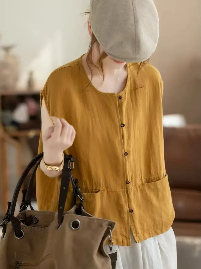Slimming Loose Fit Cotton Linen Open Cardigan Vest Women's Thin Summer Top Pure Color Sleeveless Button Backless round Neck
Slimming Loose Fit Cotton Linen Open Cardigan Vest Women's Thin Summer Top Pure Color Sleeveless Button Backless round Neck