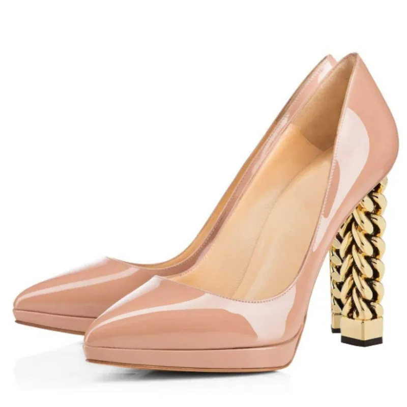 DIZHUANG Fashionable women's high heels. Beige patent leather single shoes. About 11cm heel height. Special heels. Pointed shoes
DIZHUANG Fashionable women's high heels. Beige patent leather single shoes. About 11cm heel height. Special heels. Pointed shoes