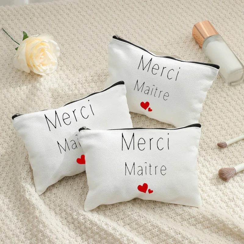 Reusable French Teacher Canvas Zipper Bag, "Merci Maître" Print Makeup & Stationery Storage Pouch
Reusable French Teacher Canvas Zipper Bag, "Merci Maître" Print Makeup & Stationery Storage Pouch