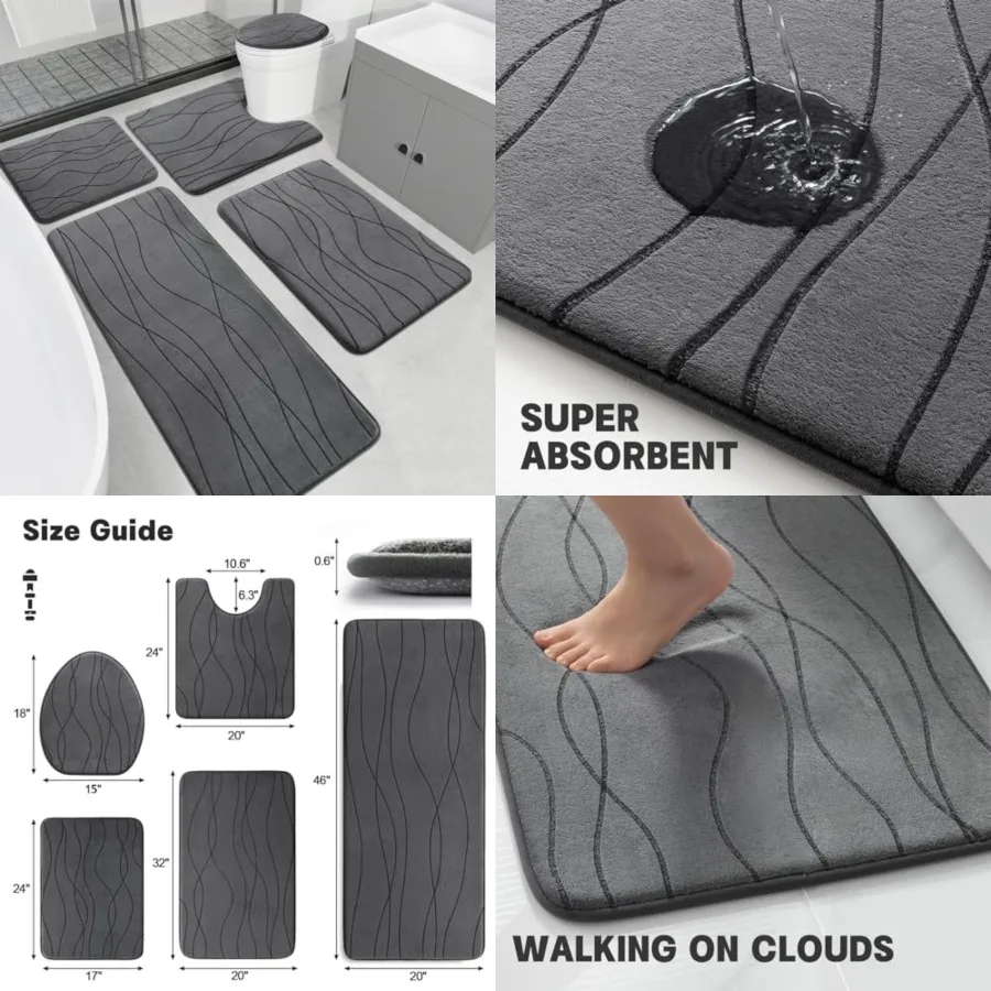 Memory Foam Grey Bathroom Rug Sets 5 Pcs, Ultra Absorbent Bath Mat for Bathroom - Non-Slip Machine Washable Dry Quickly, 5 Pcs
Memory Foam Grey Bathroom Rug Sets 5 Pcs, Ultra Absorbent Bath Mat for Bathroom - Non-Slip Machine Washable Dry Quickly, 5 Pcs