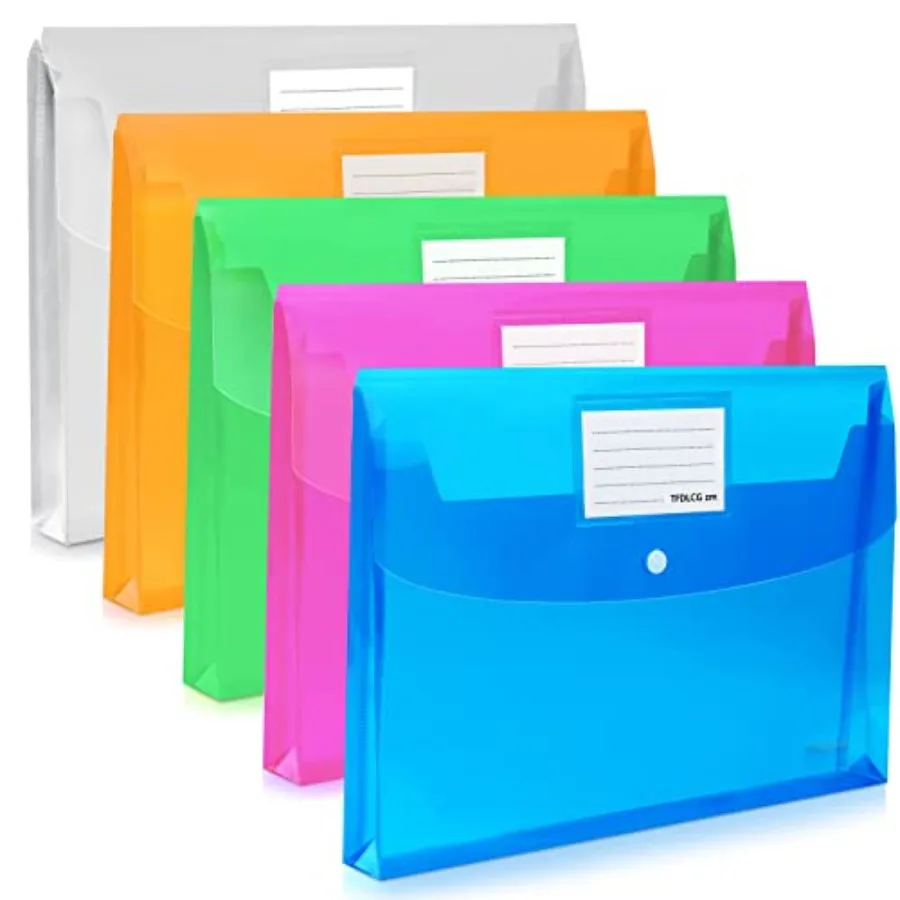 5 Pack Plastic Envelopes, Large-Capacity Colored Clear Folders for Documents File Folder, Poly Envelopes with snap Closure, A4
5 Pack Plastic Envelopes, Large-Capacity Colored Clear Folders for Documents File Folder, Poly Envelopes with snap Closure, A4