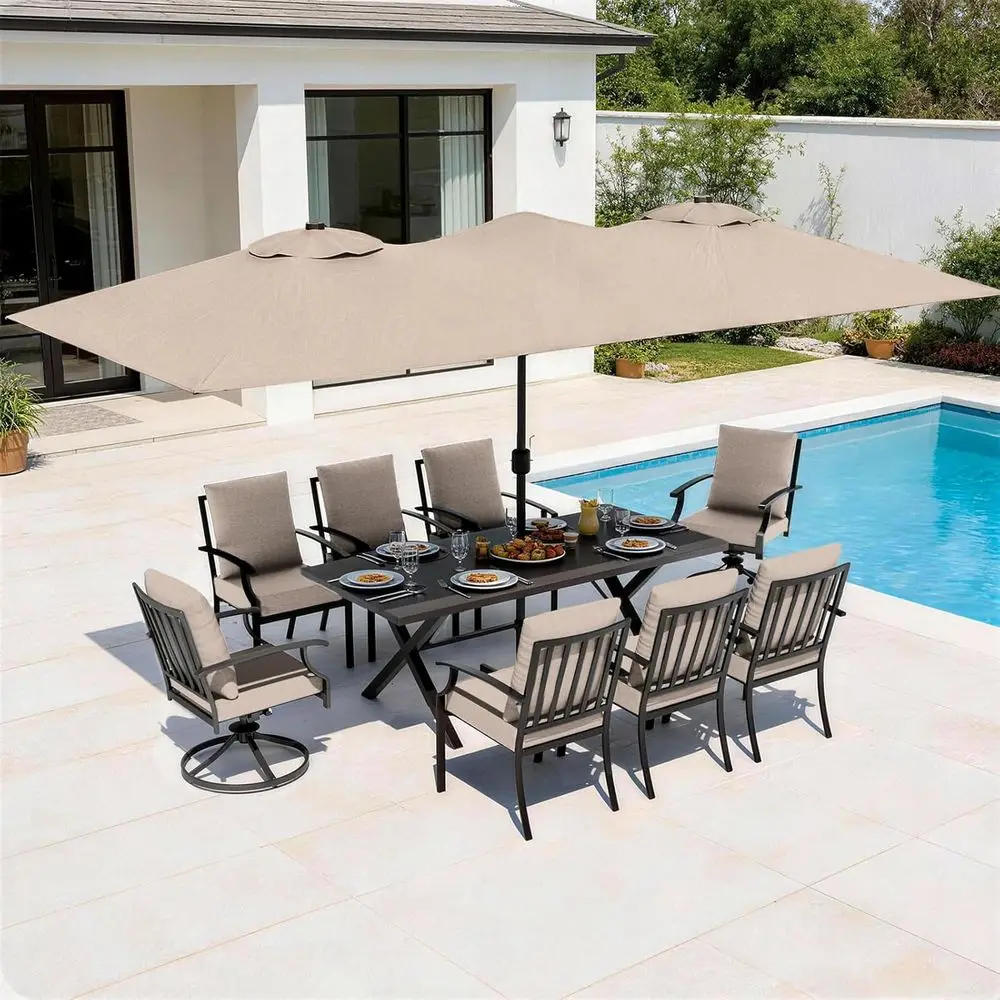 10 Pieces Patio Dining Set with Brown Umbrella,Outdoor urniture Set Includes Hole Cut-Out Table and 6 Metal Backrest Chairs and
10 Pieces Patio Dining Set with Brown Umbrella,Outdoor urniture Set Includes Hole Cut-Out Table and 6 Metal Backrest Chairs and