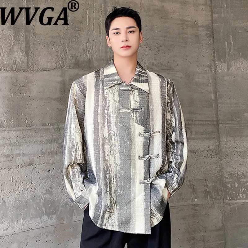WVGA, весенне-осенние новые мужские топы с приливом, китайский шикарный пуговицы, модный дизайн, тушная роспись, отложной воротник, нишевая повседневная рубашка Ins W12232 
WVGA, весенне-осенние новые мужские топы с приливом, китайский шикарный пуговицы, модный дизайн, тушная роспись, отложной воротник, нишевая повседневная рубашка Ins W12232