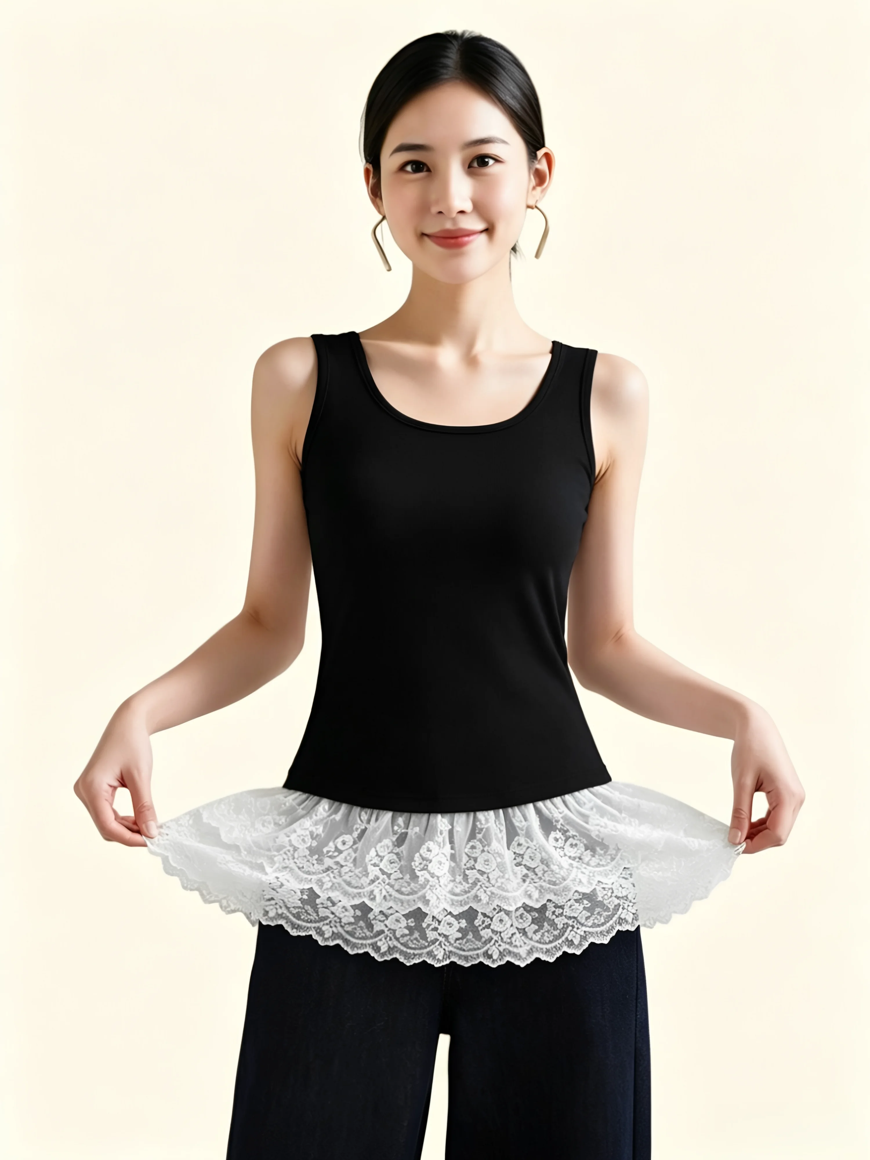 Women's Lace Hem Tank Top Sleeveless Layering Base Shirt Cotton 95% Elastic Fiber 5% Summer Simple Style Inner Wear
Women's Lace Hem Tank Top Sleeveless Layering Base Shirt Cotton 95% Elastic Fiber 5% Summer Simple Style Inner Wear