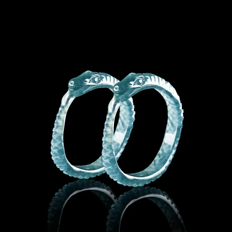 Natural Myanmar Jadeite Blue Water Spirit Snake Ring Ice Jade Personality Flat Ring Men Women Fashion Couple Accessories Gifts
Natural Myanmar Jadeite Blue Water Spirit Snake Ring Ice Jade Personality Flat Ring Men Women Fashion Couple Accessories Gifts