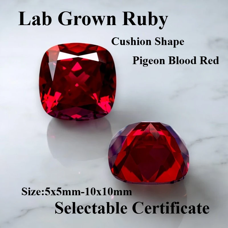Top Lab Grown Ruby Cushion Cut Pigeon Blood Red Charms Gemstone for DIY Jewelry Rings Earrings Making Selectable Certificate
Top Lab Grown Ruby Cushion Cut Pigeon Blood Red Charms Gemstone for DIY Jewelry Rings Earrings Making Selectable Certificate