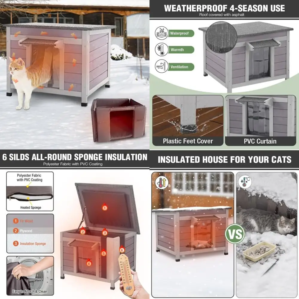 Insulated Heated Cat Shelter Waterproof Outdoor Winter Feral Cat House with Insulated Liner
Insulated Heated Cat Shelter Waterproof Outdoor Winter Feral Cat House with Insulated Liner