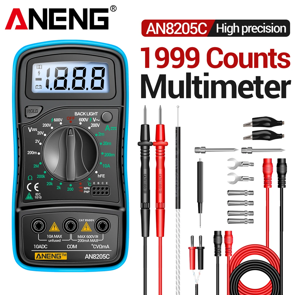 Mini Multimeter ANENG AN8205C 1999 Counts 600V AC/DC Voltage Temp Test hFE Diode Buzzer Pocket DIY Car Repair Electrician Tools
Mini Multimeter ANENG AN8205C 1999 Counts 600V AC/DC Voltage Temp Test hFE Diode Buzzer Pocket DIY Car Repair Electrician Tools