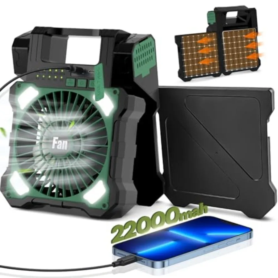 22000mAh Camping Solar Fan, Dual-Panel Rechargeable Solar Powered Fan with LED Light, 5 Adjustable Speeds Battery Powered Porta
22000mAh Camping Solar Fan, Dual-Panel Rechargeable Solar Powered Fan with LED Light, 5 Adjustable Speeds Battery Powered Porta