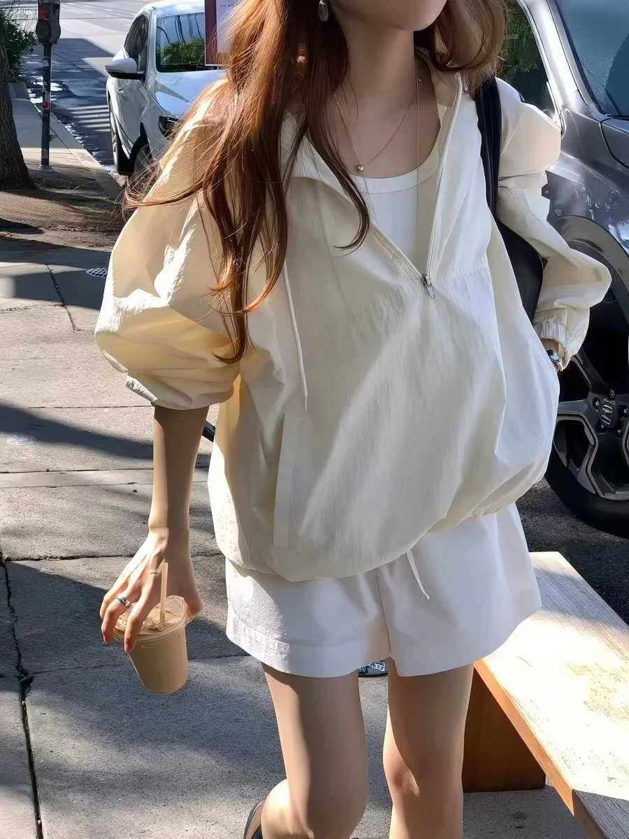 Ounce Summer New Loose Pure Color Hooded Sun Protection Jacket High Waist Straight Leg Short Pants Women Fashion Set
Ounce Summer New Loose Pure Color Hooded Sun Protection Jacket High Waist Straight Leg Short Pants Women Fashion Set
