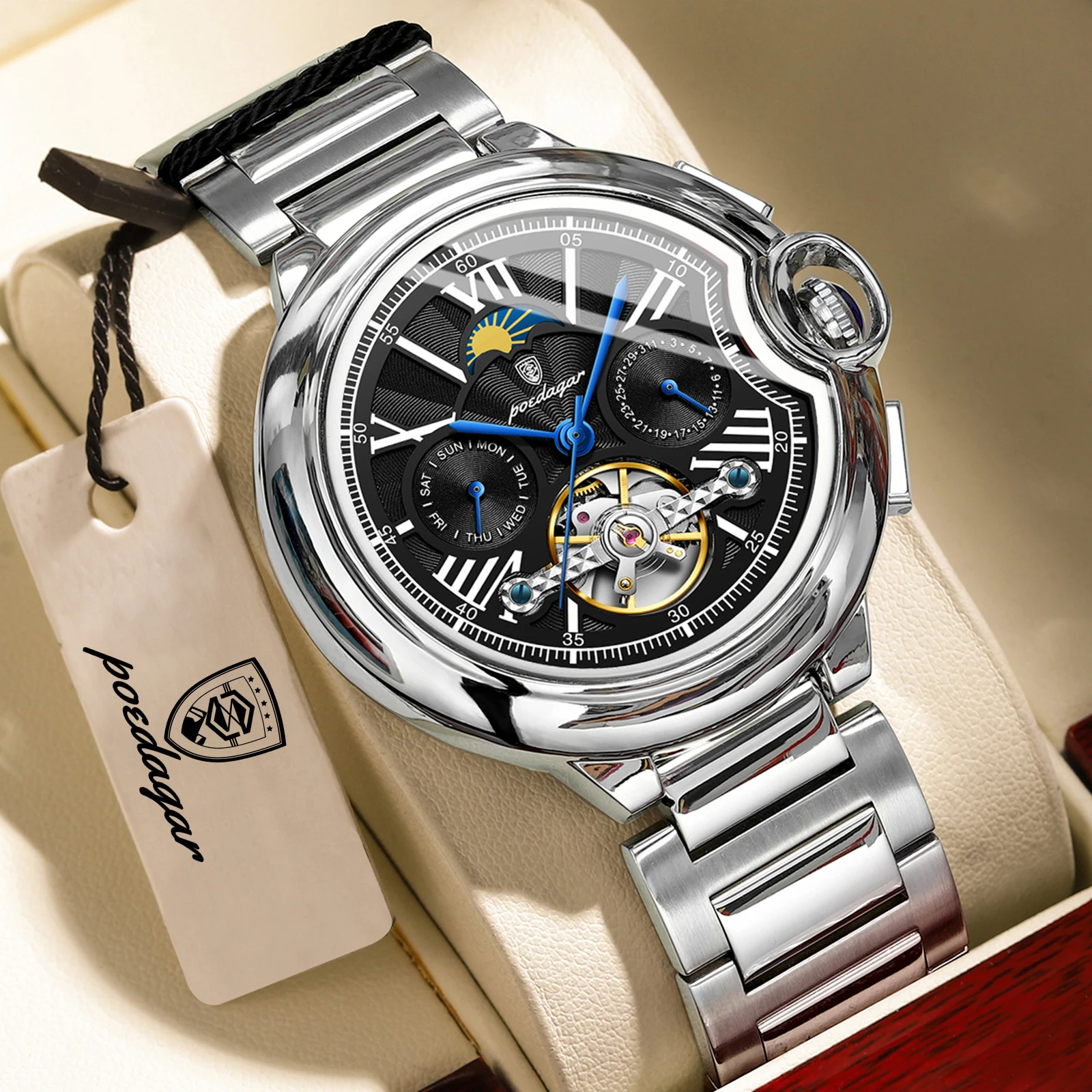 POEDAGAR Luxury Male Watch Date Week Waterproof Stainless Steel Tourbillon Men Clock Automatic Mechanical Business Men's Watches
POEDAGAR Luxury Male Watch Date Week Waterproof Stainless Steel Tourbillon Men Clock Automatic Mechanical Business Men's Watches