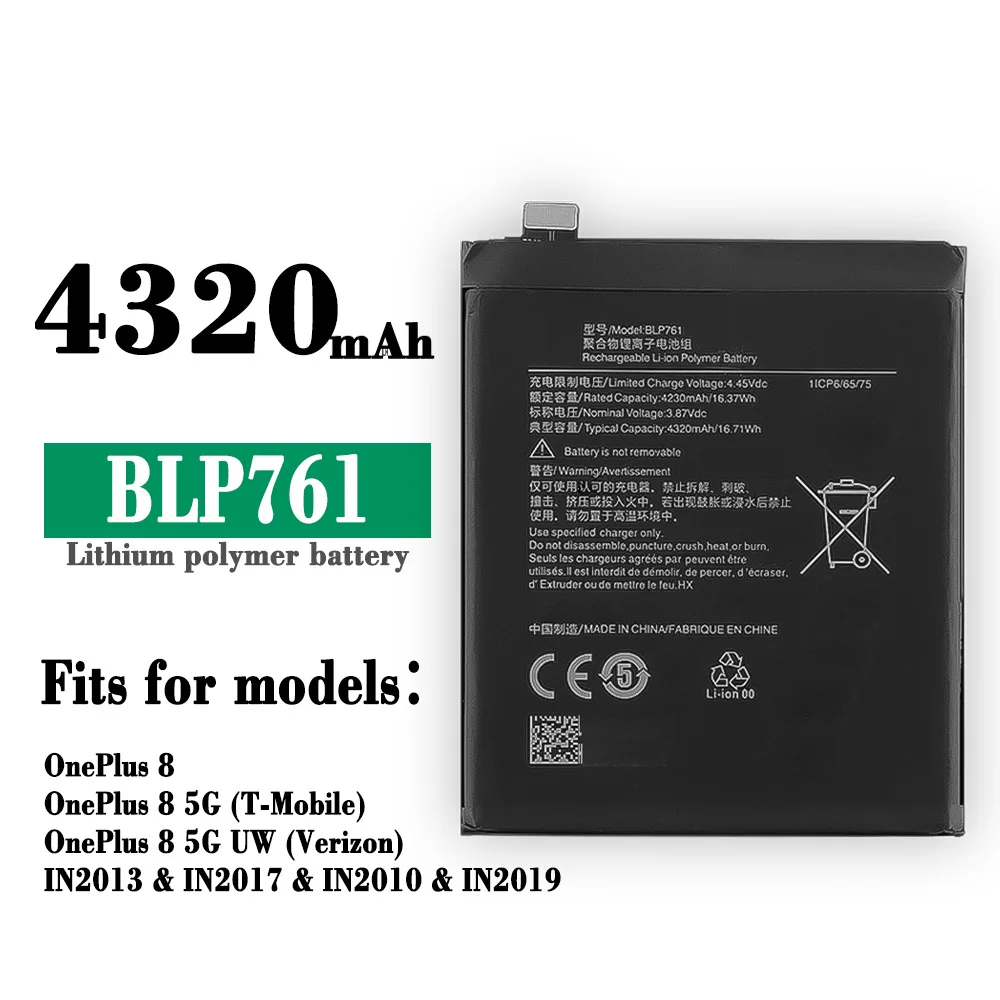 NEW Replacement Battery For Oneplus 8 One Plus 8 Phone Battery BLP761 4320mAh High Capacity Mobile Phone Batteries
NEW Replacement Battery For Oneplus 8 One Plus 8 Phone Battery BLP761 4320mAh High Capacity Mobile Phone Batteries