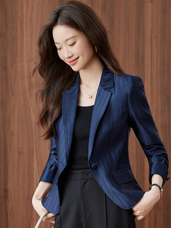 Elegant Acetate Satin Career Women's Waist-Cinching OL Commute Style Long Sleeve Classic Collar Color One Button
Elegant Acetate Satin Career Women's Waist-Cinching OL Commute Style Long Sleeve Classic Collar Color One Button