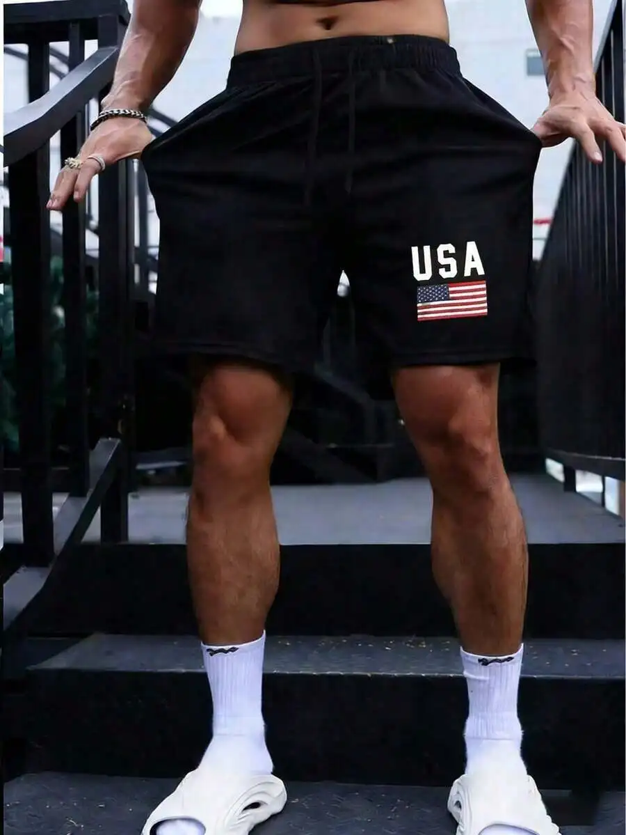 Unisex Casual Summer Shorts With USA Letter Print Elastic Waist Pockets
Unisex Casual Summer Shorts With USA Letter Print Elastic Waist Pockets