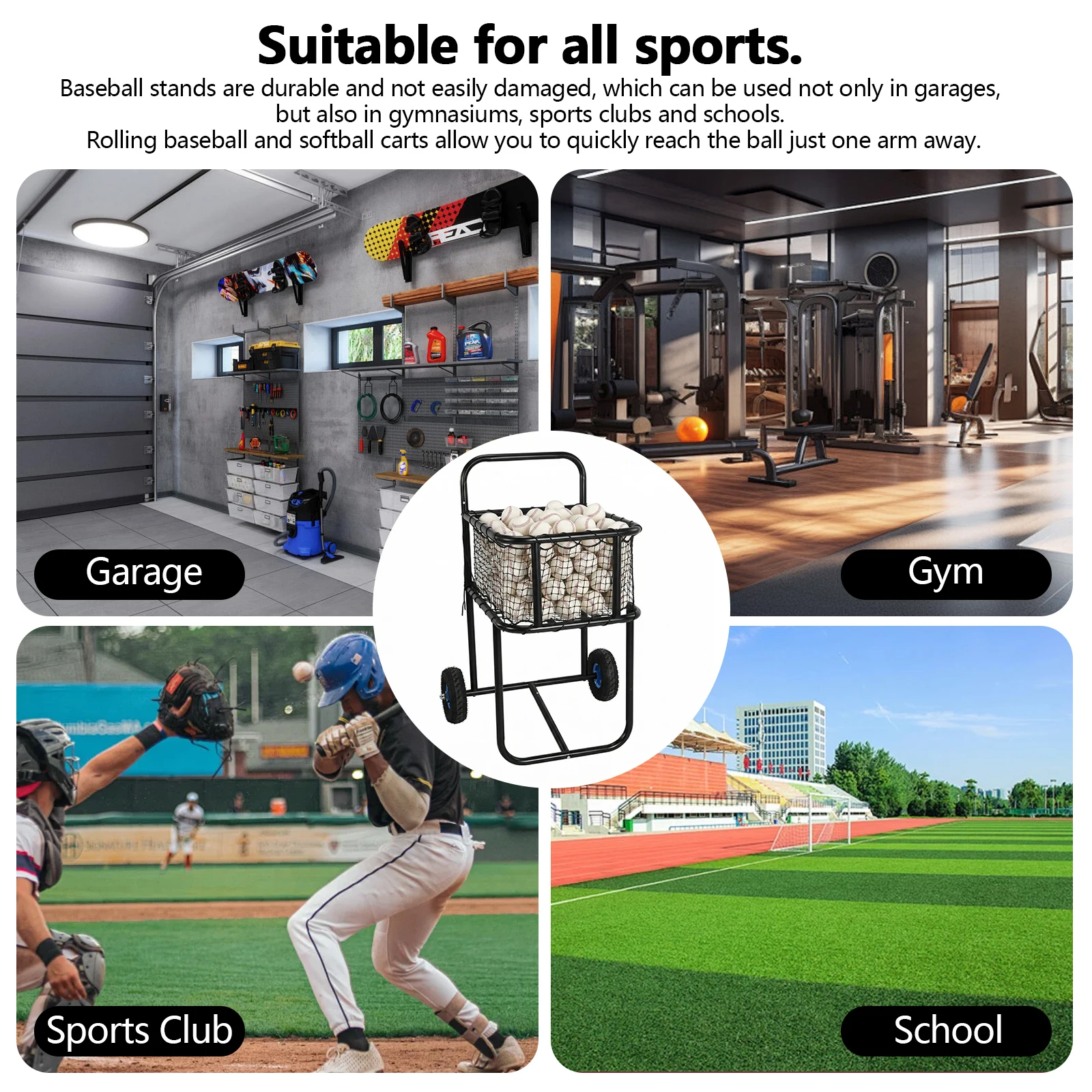 Rolling Ball Storage Bin with Wheels Tennis Ball Carry Cart Holds Hundreds of Balls for Basketball Football Volleyball Rugby
Rolling Ball Storage Bin with Wheels Tennis Ball Carry Cart Holds Hundreds of Balls for Basketball Football Volleyball Rugby