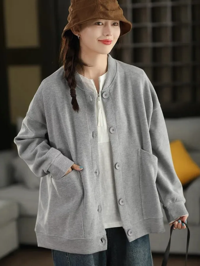 Retro ey Pure Cotton Sweatirt Jaet Women's Spring Autumn Loose Casual Top Baseball Sle Open Cardigan
Retro ey Pure Cotton Sweatirt Jaet Women's Spring Autumn Loose Casual Top Baseball Sle Open Cardigan