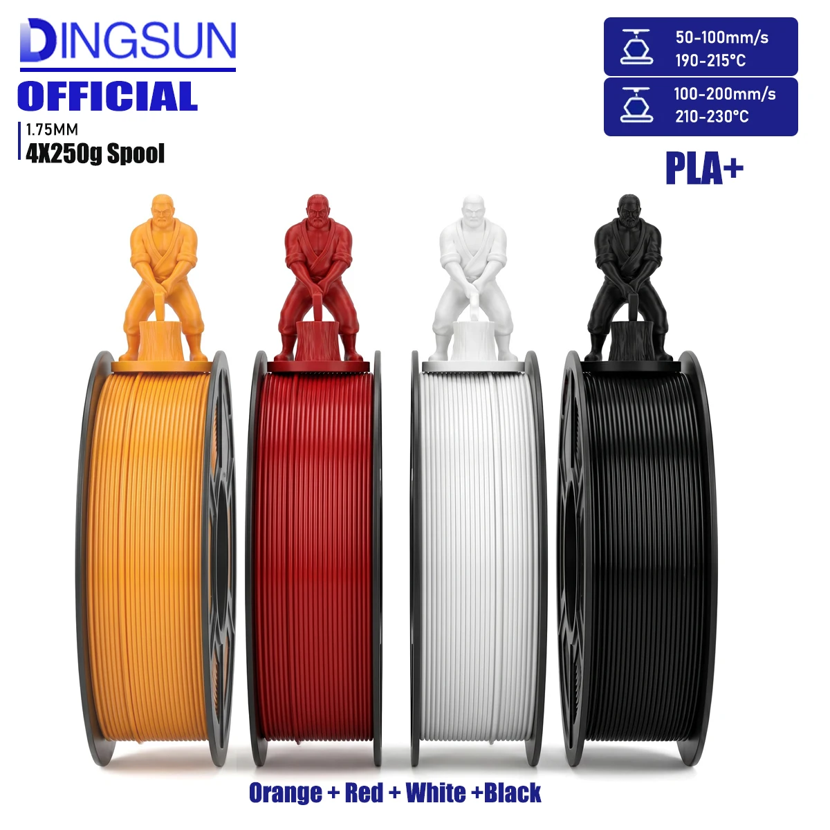 High Speed 1.75mm Rapid PLA Filament Bundle 1KG Total 4 Colors 250g Reusable Spools ±0.02mm Precision
High Speed 1.75mm Rapid PLA Filament Bundle 1KG Total 4 Colors 250g Reusable Spools ±0.02mm Precision