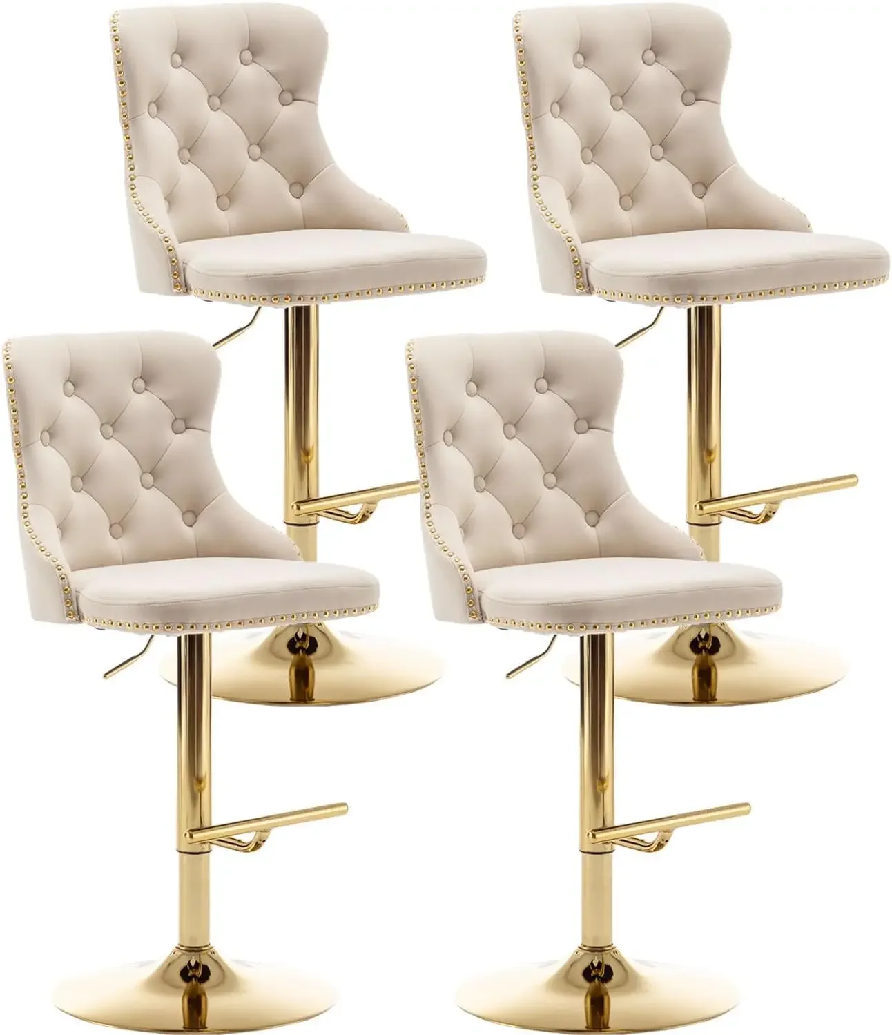 Velvet Bar Stools Set of 4, Counter Height Bar Stools with Button & Nailheads Trim, Gold Swivel Barstools for Kitchen Island
Velvet Bar Stools Set of 4, Counter Height Bar Stools with Button & Nailheads Trim, Gold Swivel Barstools for Kitchen Island