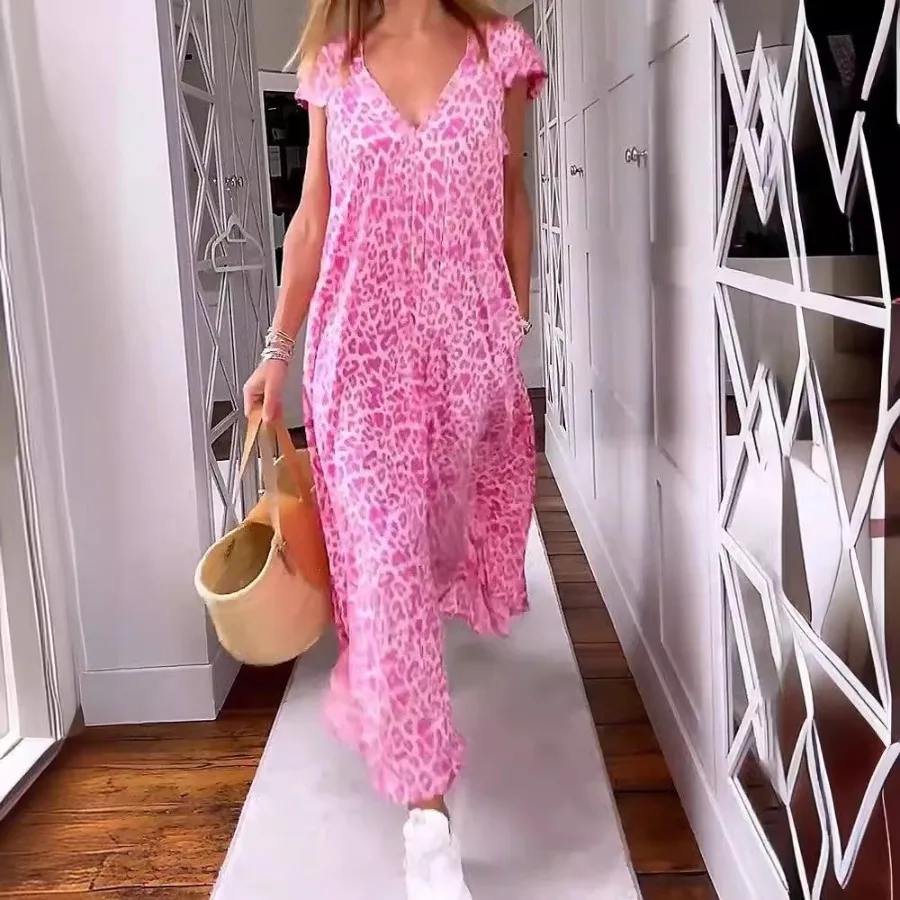 【New style】Summer V-neck fashionable dress, leopard-print long dress, loose and slimming
【New style】Summer V-neck fashionable dress, leopard-print long dress, loose and slimming