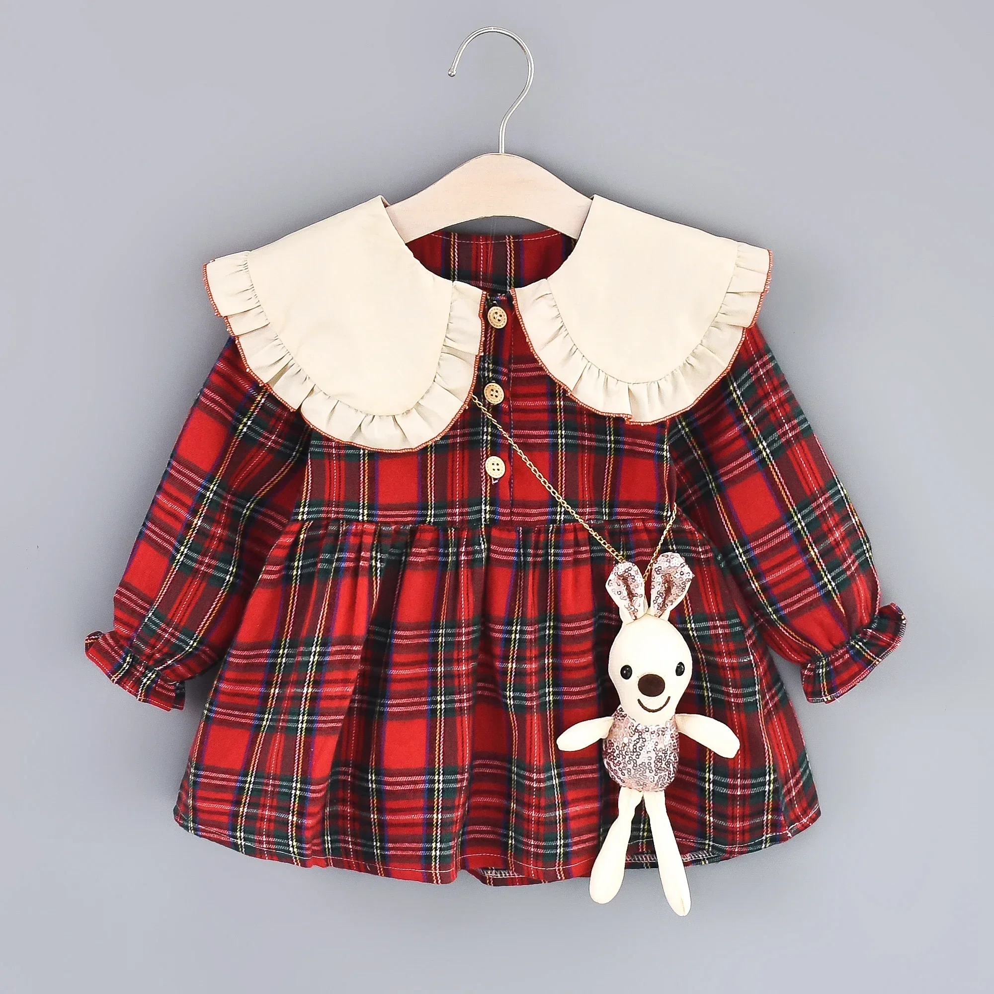 Girls' Autumn New Long Sleeve Dress Children's Large Polo Neck Pleated Edge Plaid Princess Dress+Little Rabbit Jewelry Bag
Girls' Autumn New Long Sleeve Dress Children's Large Polo Neck Pleated Edge Plaid Princess Dress+Little Rabbit Jewelry Bag