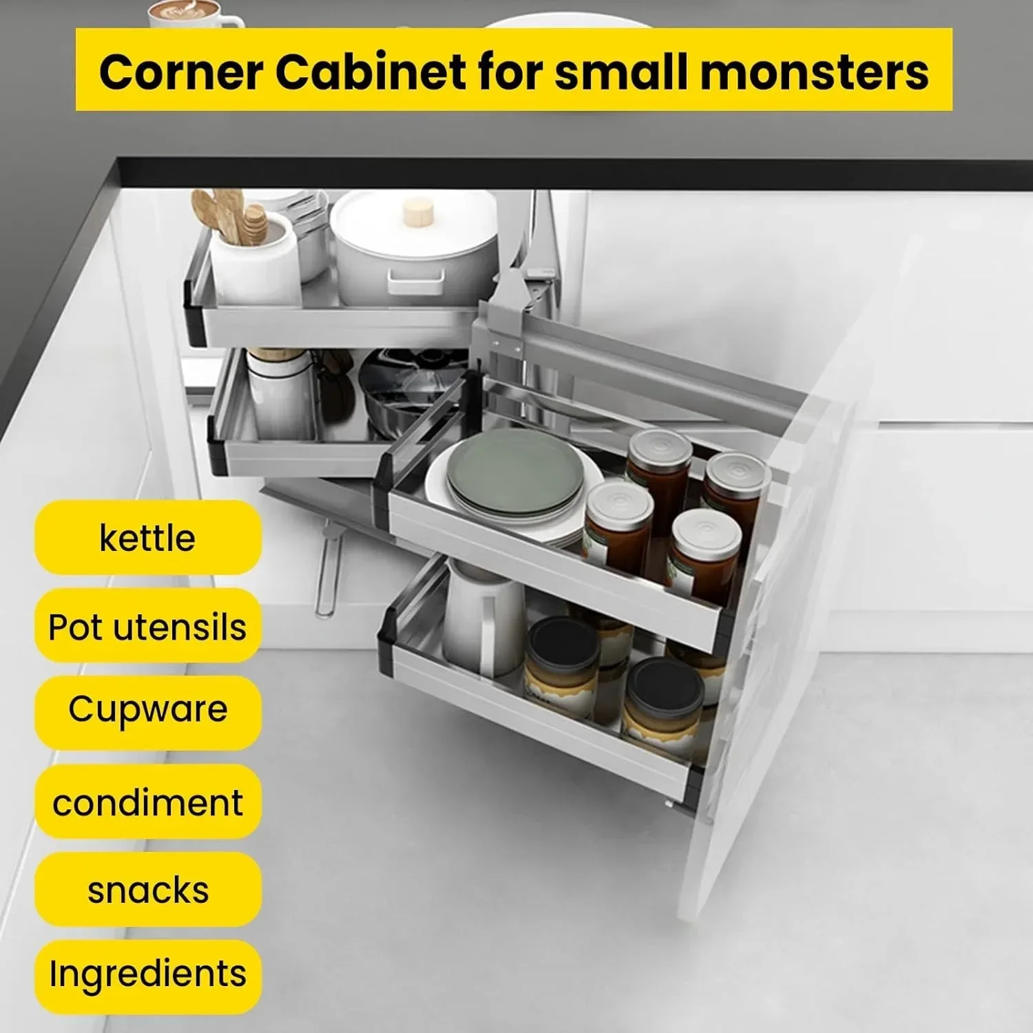 Pull Out Cabinet Organizer Right Swing,2 Tiers Slide Out Kitchen Cabinet, Opening Chrome Soft Close Blind Corner with Four Shelf
Pull Out Cabinet Organizer Right Swing,2 Tiers Slide Out Kitchen Cabinet, Opening Chrome Soft Close Blind Corner with Four Shelf