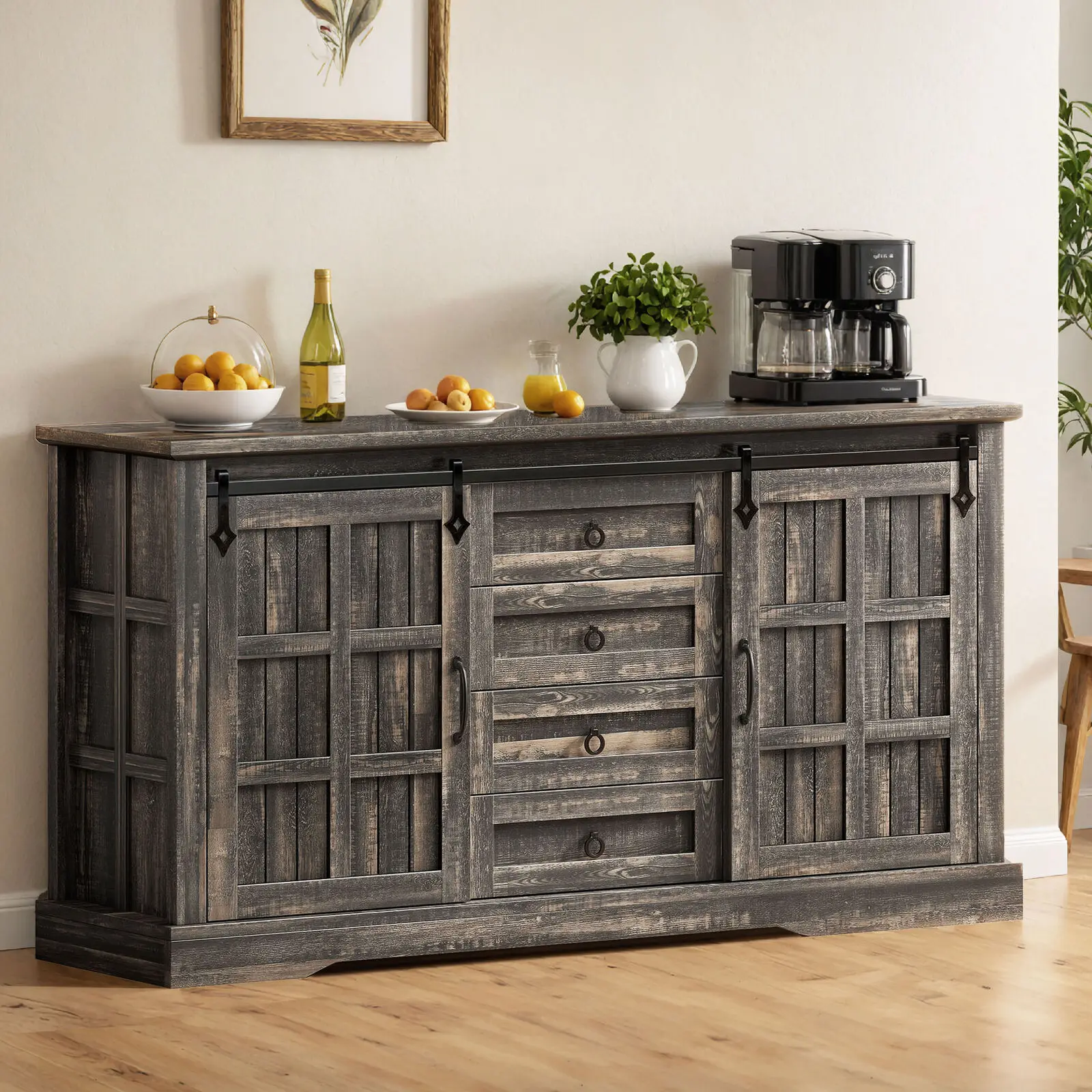 59" Sideboard Cabinet 4 Drawers Kitchen Storage Shelf w/ Sliding Door
59" Sideboard Cabinet 4 Drawers Kitchen Storage Shelf w/ Sliding Door